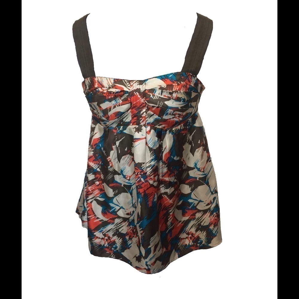 Armani Exchange 100% Silk Floral Printed Fit and Flare Tank Top, Size S 🗣